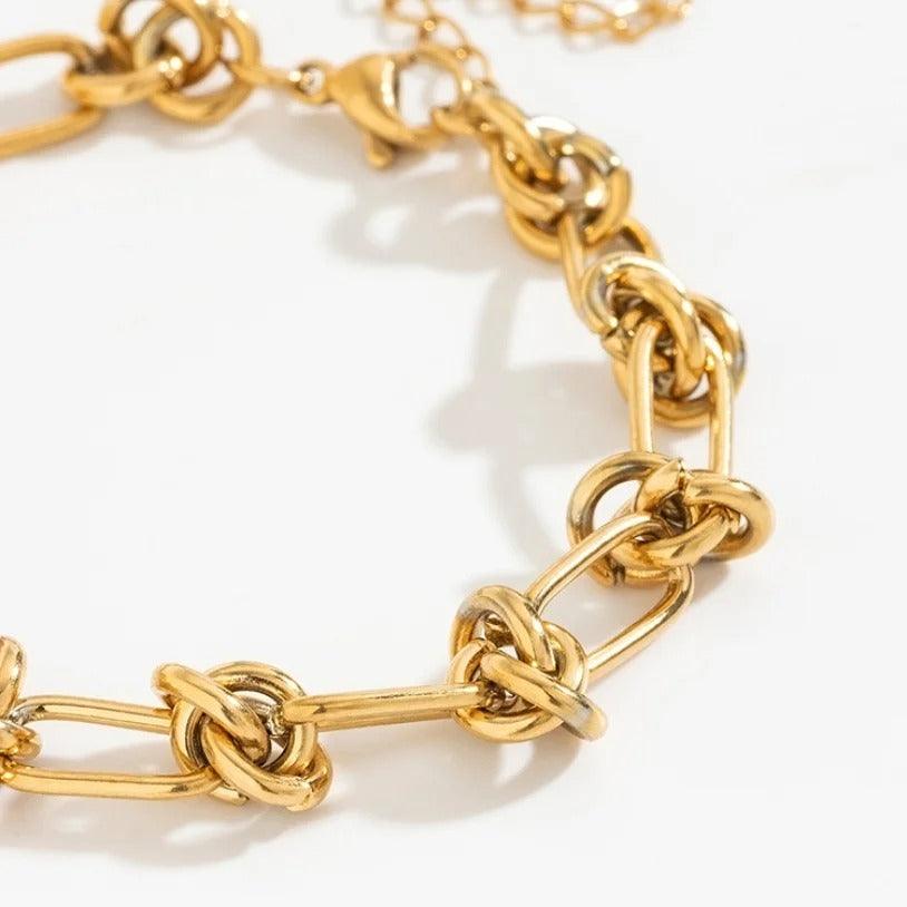 Bratara aurie, din otel inoxidabil, cu zale imbinate si noduri, suflata cu aur 18k, Begga C2 - Pursehuit.ro