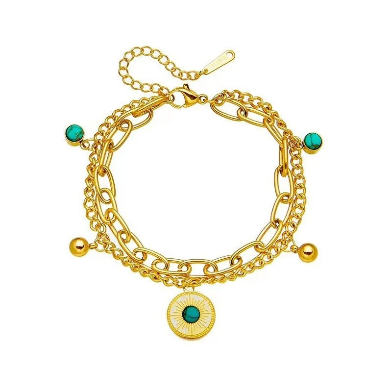 Bratara aurie, din otel inoxidabil, in 2 straturi, suflata cu aur 18k, Delia C2