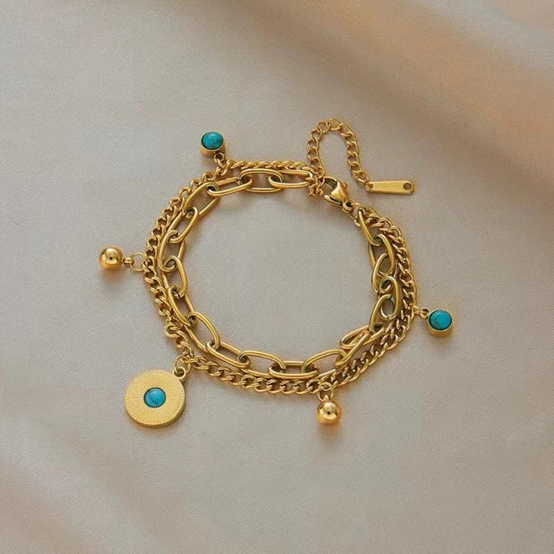 Bratara aurie, din otel inoxidabil, in 2 straturi, suflata cu aur 18k, Delia C2