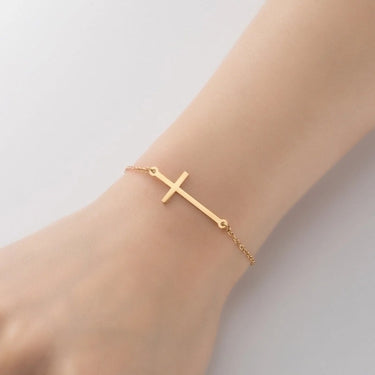 Bratara aurie, din otel inoxidabil, suflata cu aur 18k, cu cruciulita, Jarleif C5