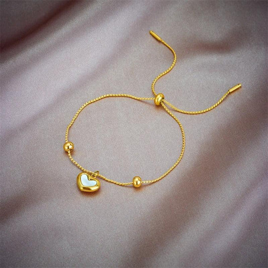 Bratara aurie, din otel inoxidabil, suflata cu aur 18k, cu inima, Elsebe C3 - Pursehuit.ro