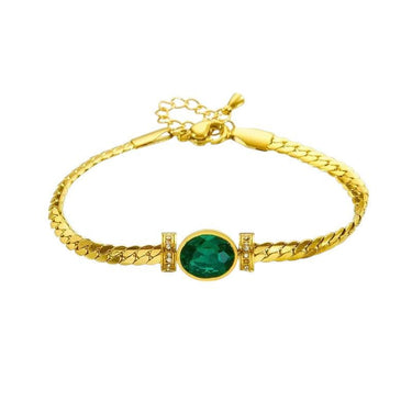Bratara aurie, din otel inoxidabil, suflata cu aur 18k, cu piatra verde, Emmar C3 - Pursehuit.ro