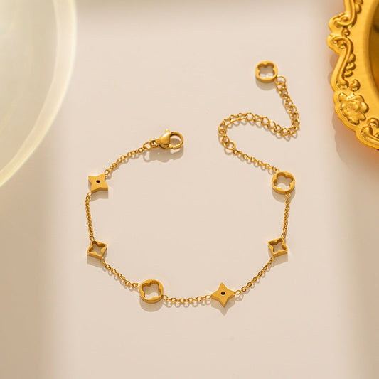 Bratara aurie, din otel inoxidabil, suflata cu aur 18k, cu piese diverse, Ivana C5