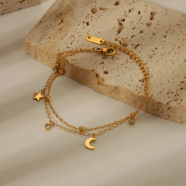 Bratara aurie, din otel inoxidabil, suflata cu aur 18k, cu stelute, luna si pietre din zirconiu, Isabela C5
