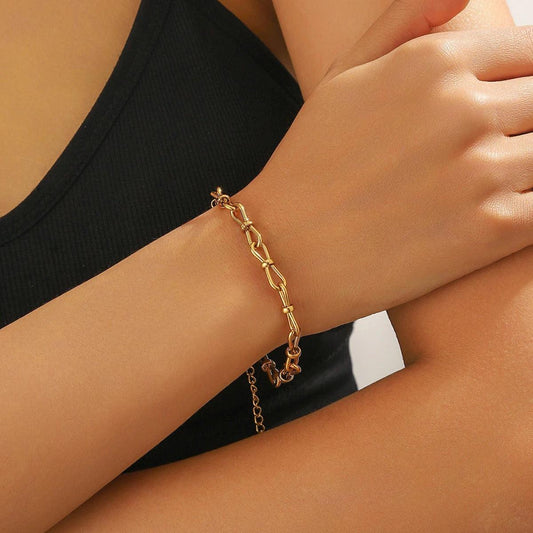 Bratara aurie, din otel inoxidabil, suflata cu aur 18k, cu zale imbinate, Eminda C3 - Pursehuit.ro