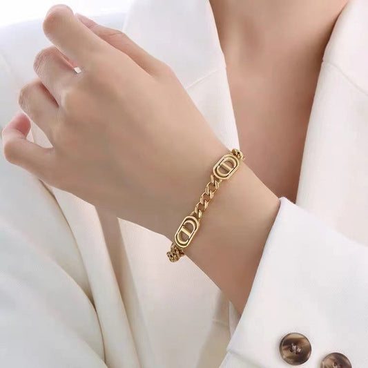 Bratara aurie, din otel inoxidabil, suflata cu aur 18k, cu zale imbinate, Jalma C5