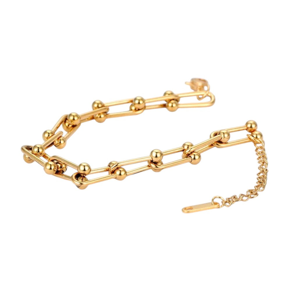 Bratara aurie, din otel inoxidabil, suflata cu aur 18k, cu zale imbinate, Jetta C6