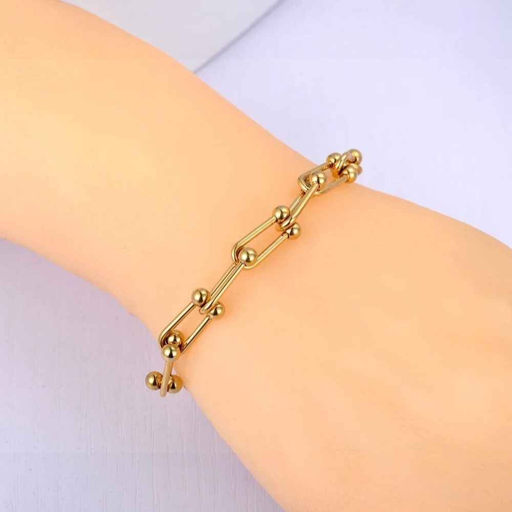 Bratara aurie, din otel inoxidabil, suflata cu aur 18k, cu zale imbinate, Jetta C6