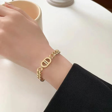 Bratara aurie, din otel inoxidabil, suflata cu aur 18k, cu zale masive, Janelle C6