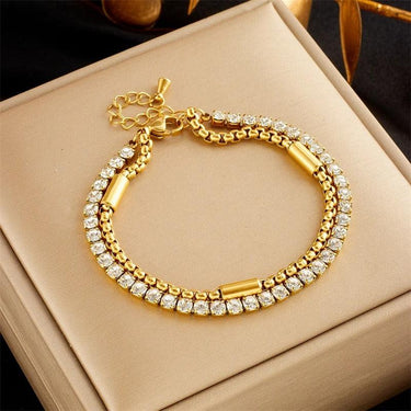 Bratara aurie, din otel inoxidabil, suflata cu aur 18k, dubla, tennis, cu pietre din zirconiu, Eliza C3 - Pursehuit.ro