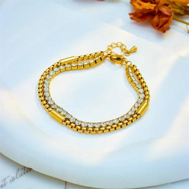 Bratara aurie, din otel inoxidabil, suflata cu aur 18k, tennis, dubla, Dafina C10 - Pursehuit.ro