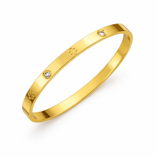 Bratara aurie, din otel inoxidabil, suflata cu aur 18k, tip bangle, cu pietre din zirconiu, Janette C10