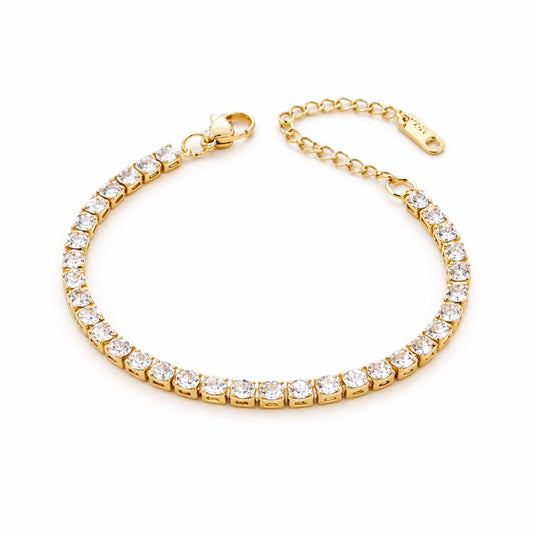 Bratara aurie, tennis, din otel inoxidabil, suflata cu aur 18k, cu pietre din zirconiu, Dafina C6