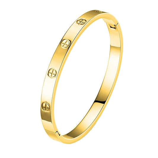 Bratara aurie, tip bangle, din otel inoxidabil, suflata cu aur 18k, Elenys C1
