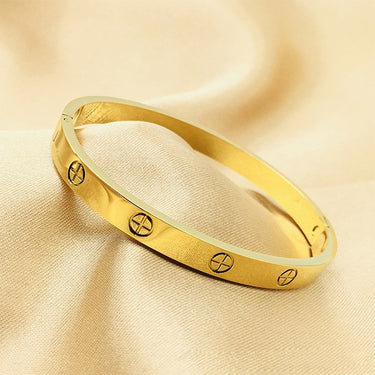 Bratara aurie, tip bangle, din otel inoxidabil, suflata cu aur 18k, Elenys C1