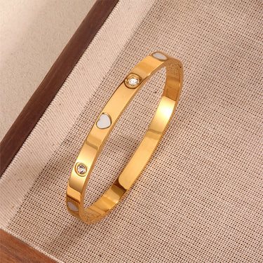 Bratara aurie, tip bangle, din otel inoxidabil, suflata cu aur 18k, cu zirconii, Amelira C1