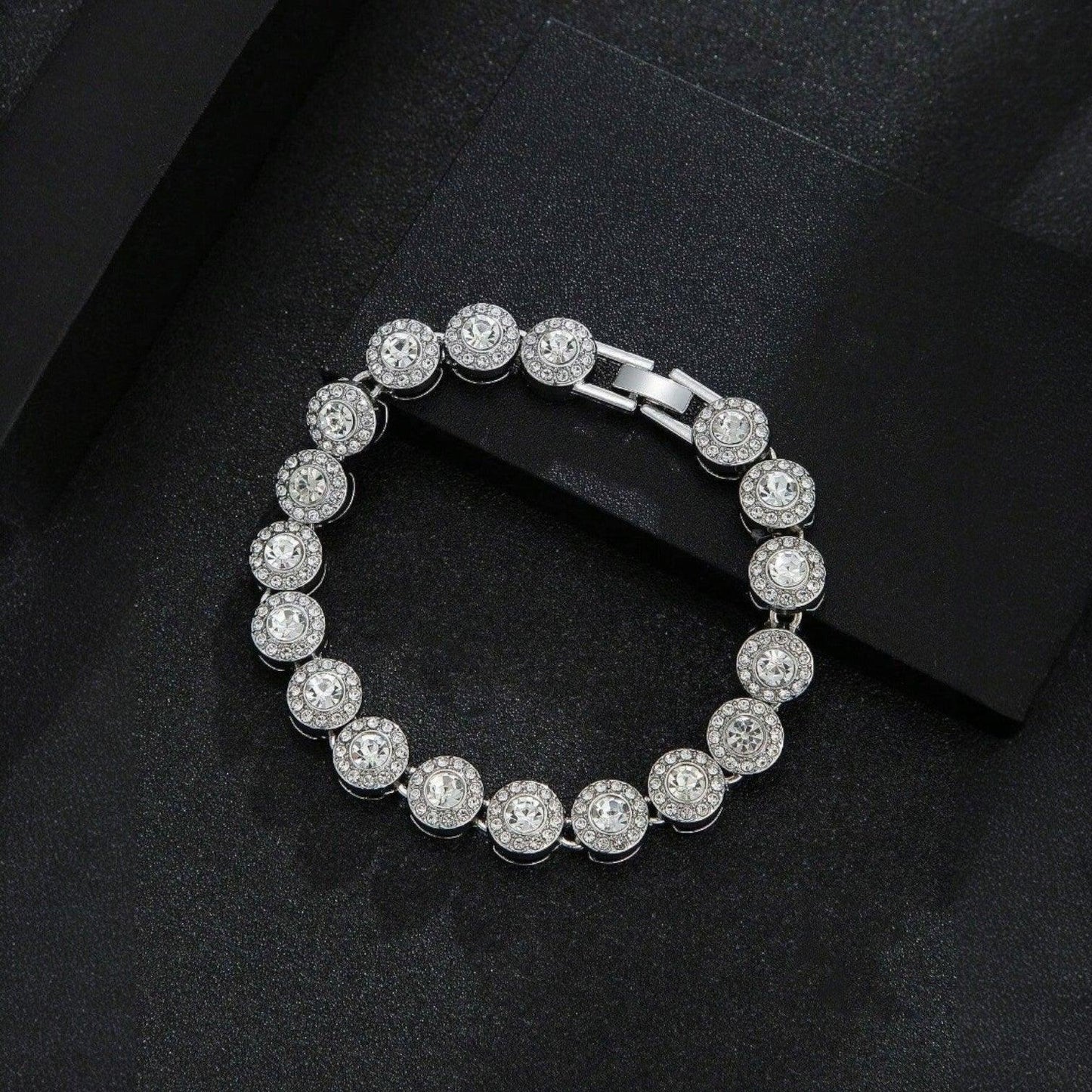 Bratara tennis luxury, argintie, cu pietre, Chelsea C24 - Pursehuit.ro