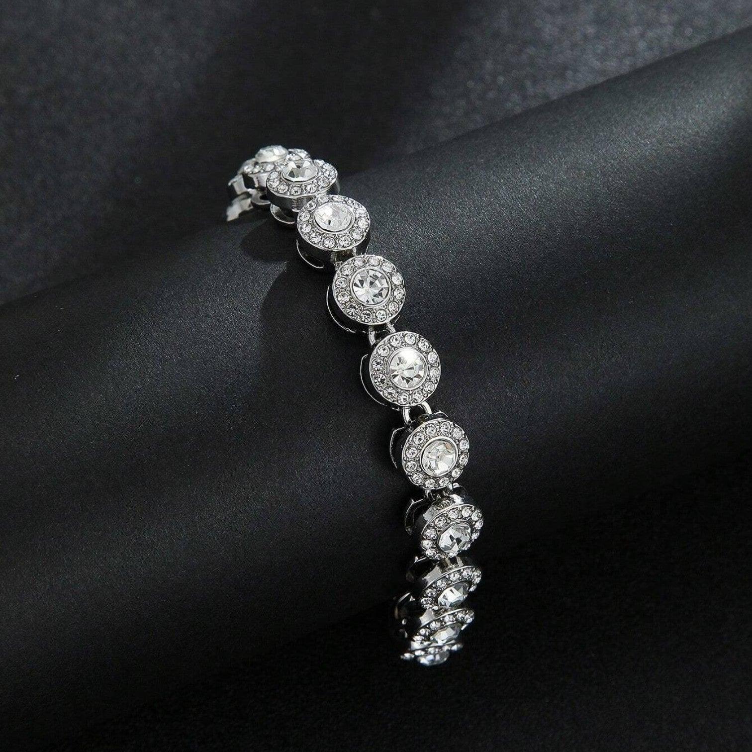 Bratara tennis luxury, argintie, cu pietre, Chelsea C24 - Pursehuit.ro