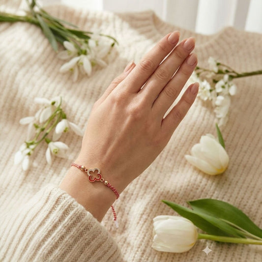 Bratara tip martisor, cu trifoi cu patru foi auriu, Noroc