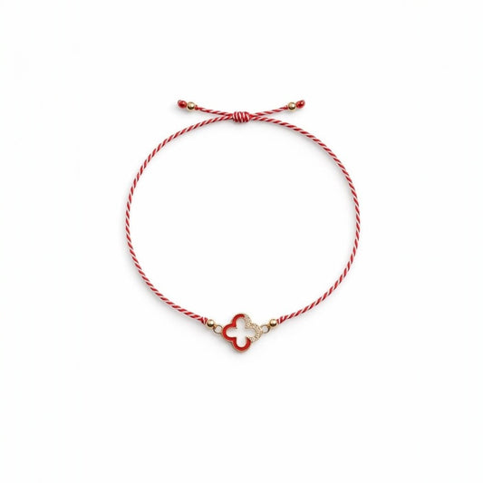 Bratara tip martisor, cu trifoi cu patru foi auriu, Noroc