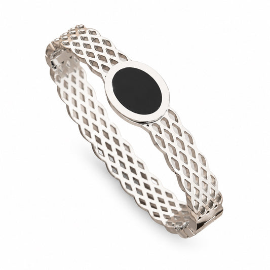 Bratara argintie, tip bangle, din otel inoxidabil 316L, placata cu aur 18K PVD, Agla C11