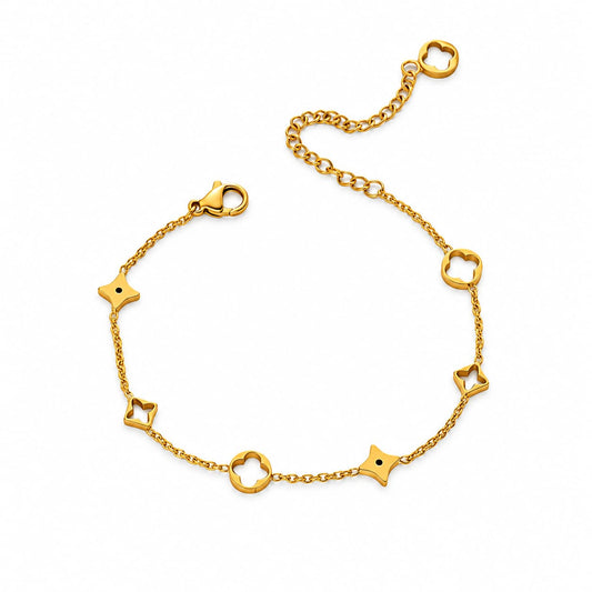 Bratara aurie, din otel inoxidabil 316L, placata cu aur 18K PVD, cu piese diverse, Ivana C14