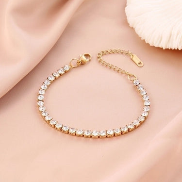 Bratara aurie, tennis, din otel inoxidabil, suflata cu aur 18k, cu pietre din zirconiu, Dafina C6