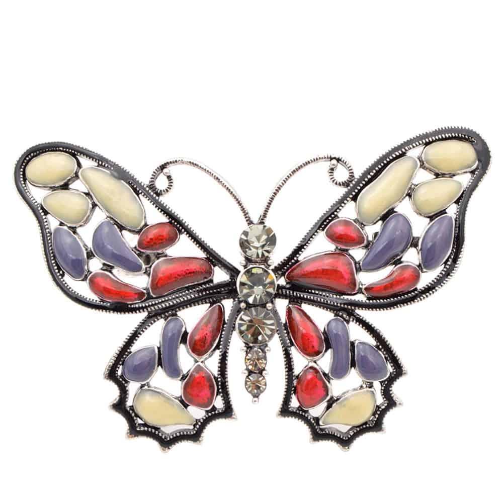 Brosa argintie, forma de fluture, cu pietre, Corina C1 - Pursehuit.ro