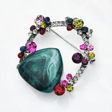 Brosa argintie, forma abstracta, cu pietre si flori, Bendine C2 OUT - Pursehuit.ro