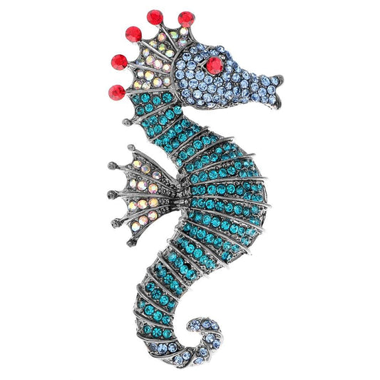 Brosa argintie, forma de calut de mare, cu pietre, Andrew C2 - Pursehuit.ro