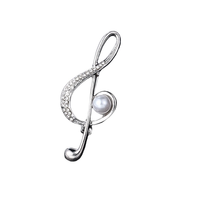 Brosa argintie, forma de cheia sol, cu pietre si perla, Dida C3