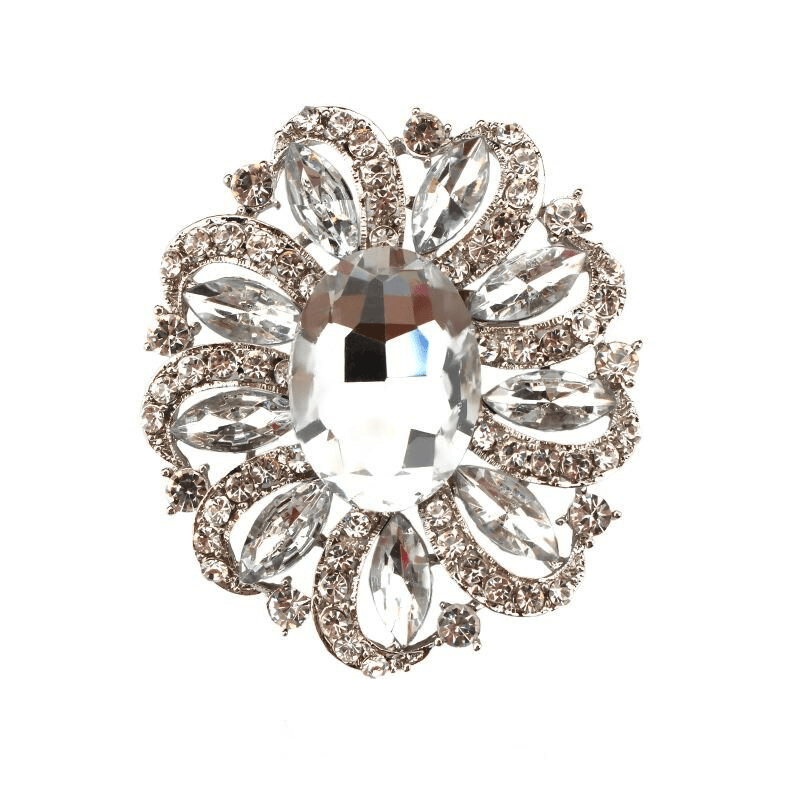 Brosa argintie, forma de floare, cu pietre, Dustin C7