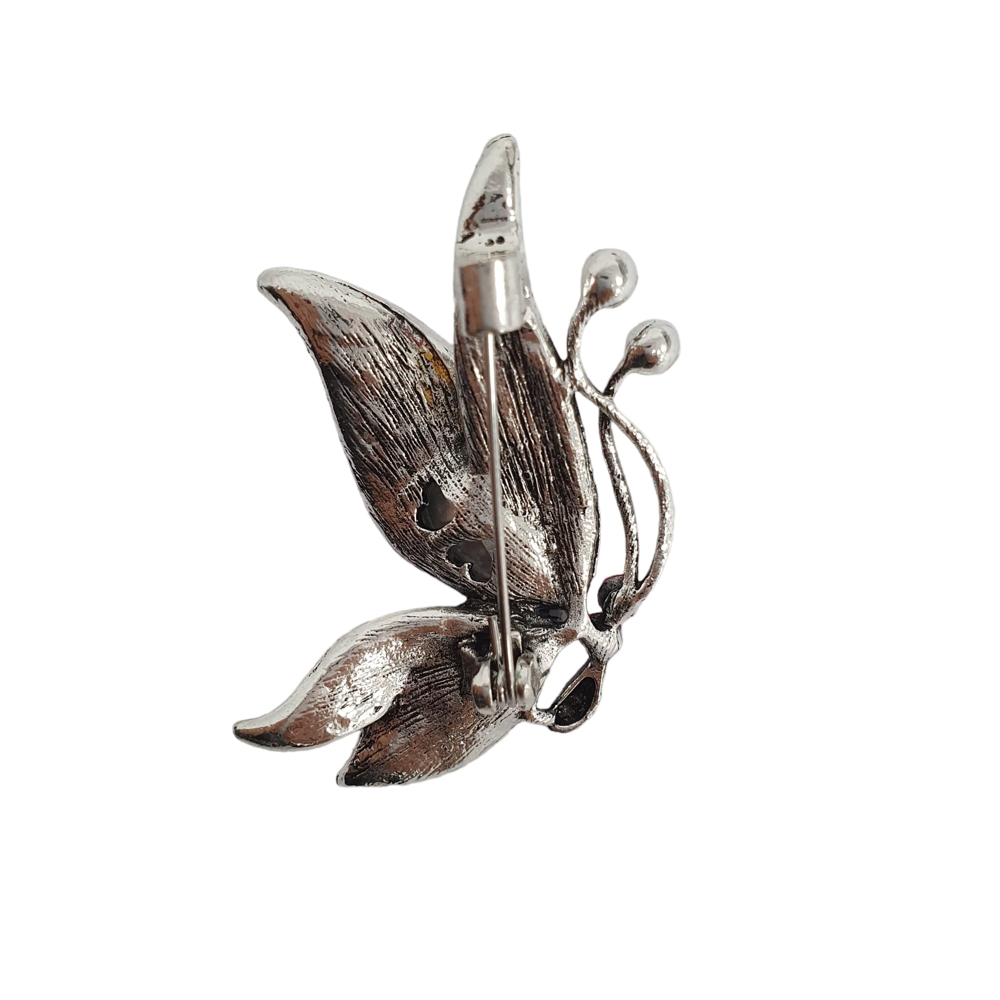 Brosa argintie, forma de fluture, cu pietre, Andria C9