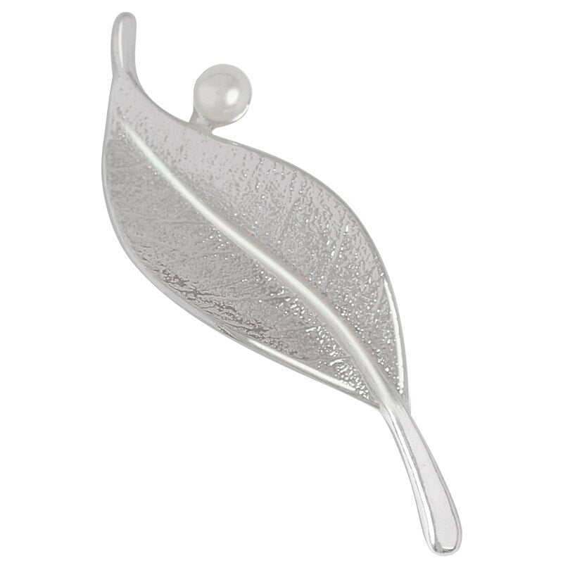 Brosa argintie, forma de frunza, cu perluta, Nestor C1 OUT