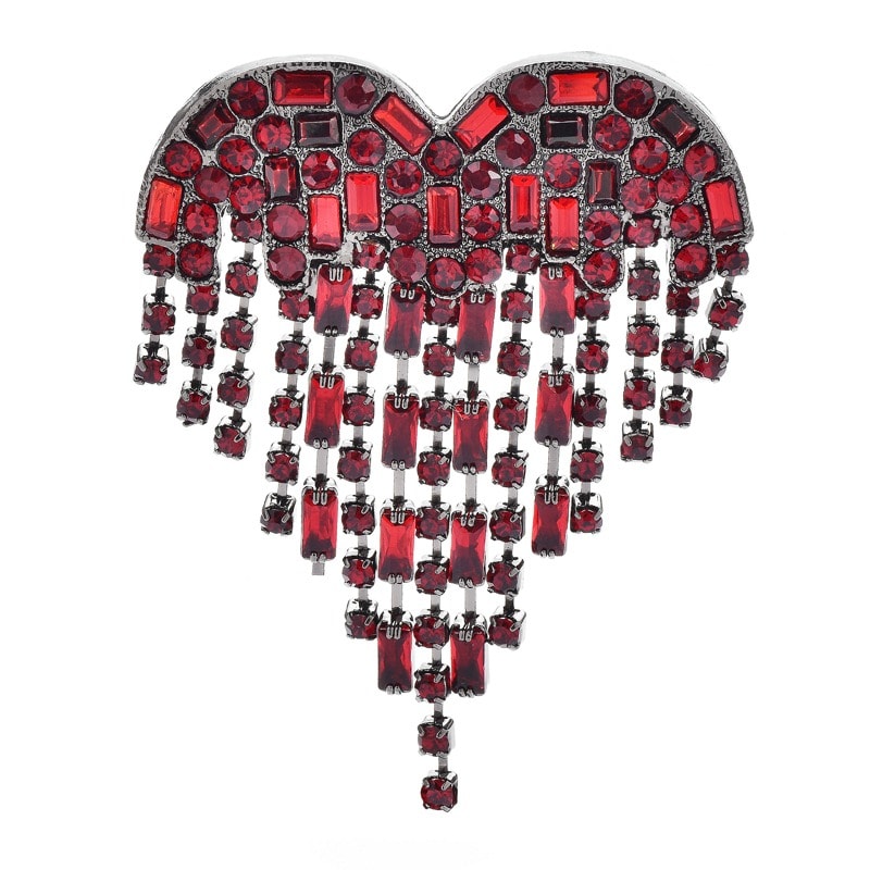 Brosa argintie, forma de inima, cu pietre rosii, Saxe C7