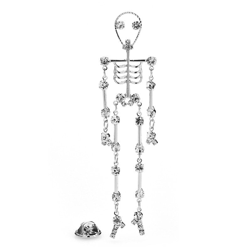 Brosa argintie, forma de schelet, cu pietre, Isadora C1