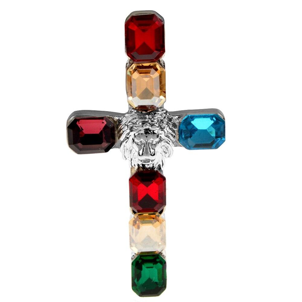 Brosa argintie, in forma de cruce, cu pietre multicolore, Kristiana C2 - Pursehuit.ro