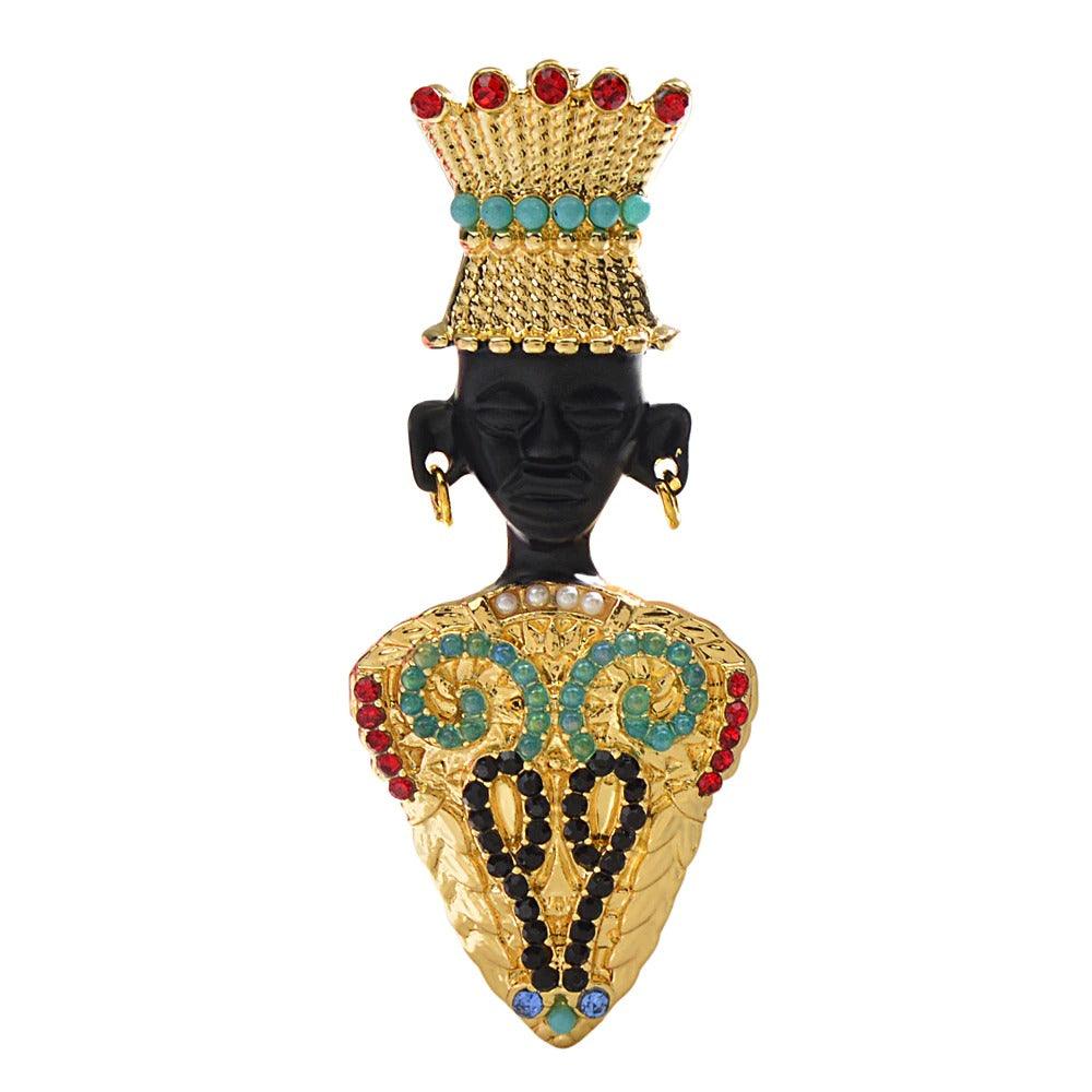 Brosa aurie, forma de barbat african, cu pietre si perle, Martina C1 - Pursehuit.ro