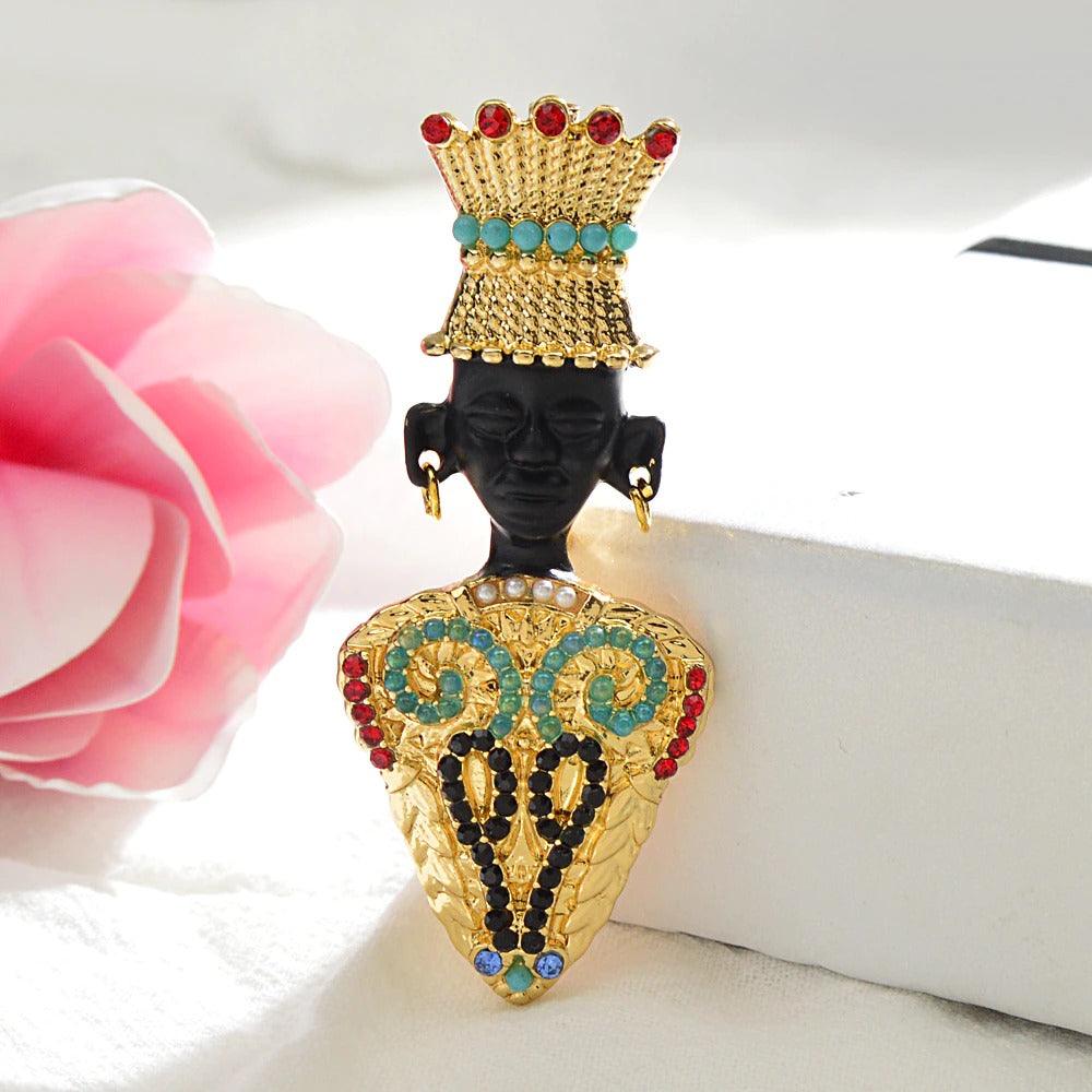 Brosa aurie, forma de barbat african, cu pietre si perle, Martina C1 - Pursehuit.ro