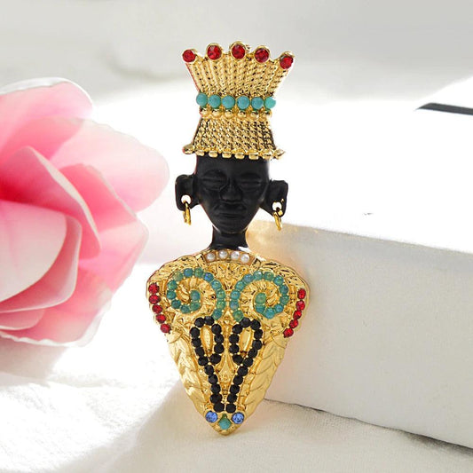 Brosa aurie, forma de barbat african, cu pietre si perle, Martina C1 - Pursehuit.ro