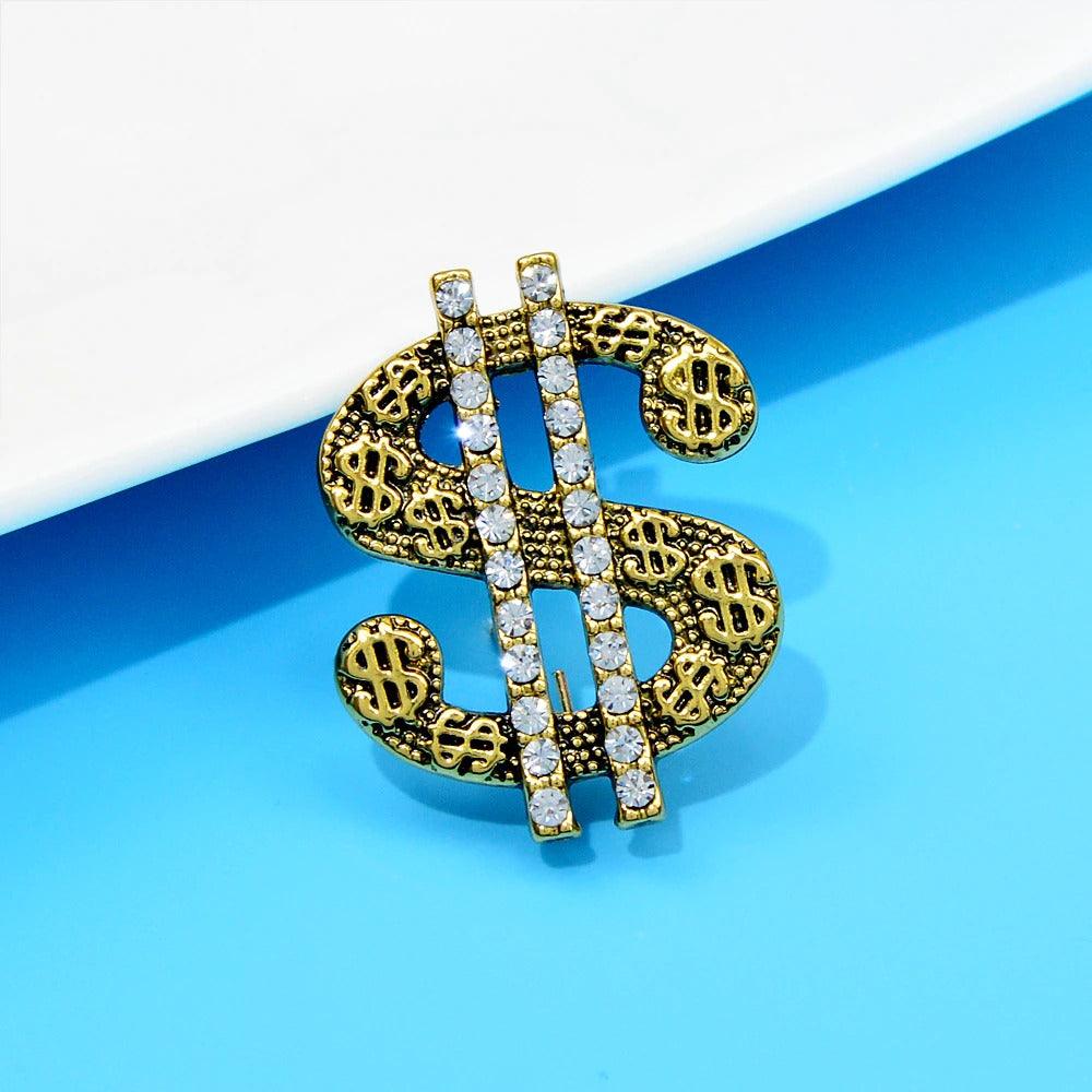 Brosa aurie, forma de dolar, cu pietre, Marieke C2 - Pursehuit.ro