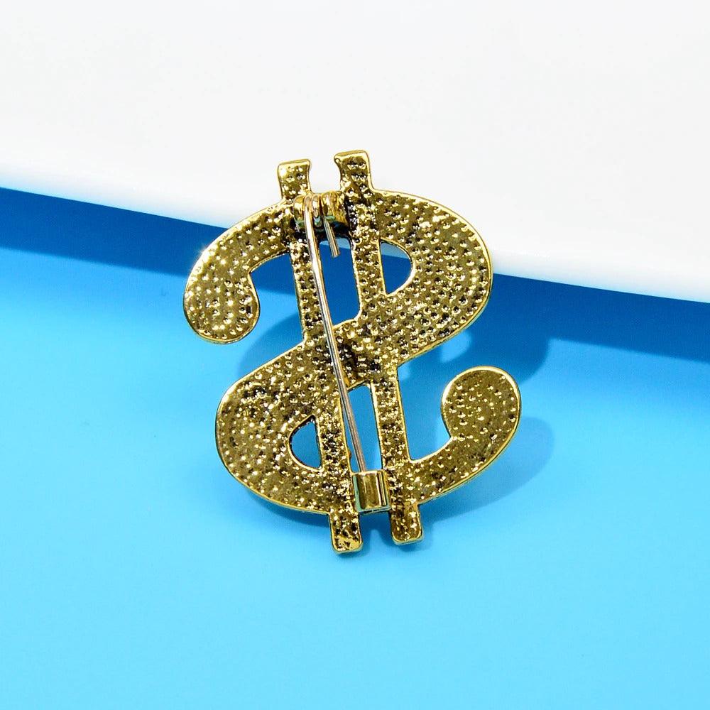 Brosa aurie, forma de dolar, cu pietre, Marieke C2 - Pursehuit.ro