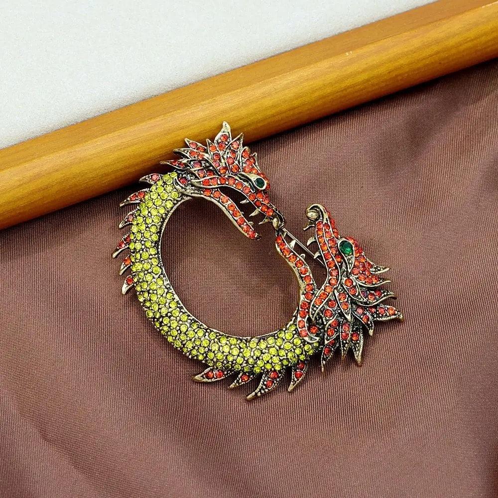 Brosa aurie, forma de dragon, cu pietre, Marvel C1 - Pursehuit.ro