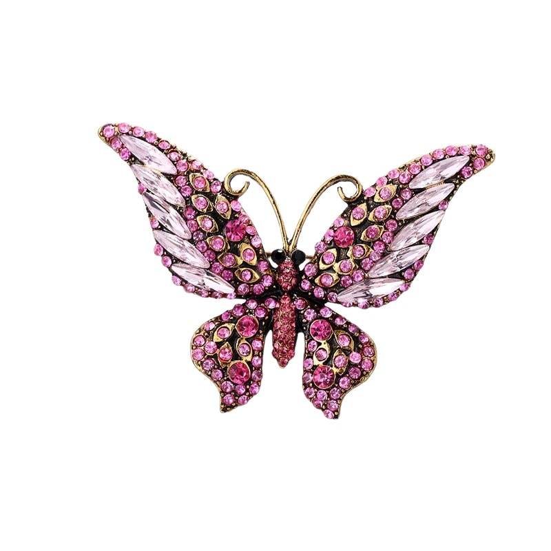 Brosa aurie, forma de fluture, cu pietre roz, Derhard C1