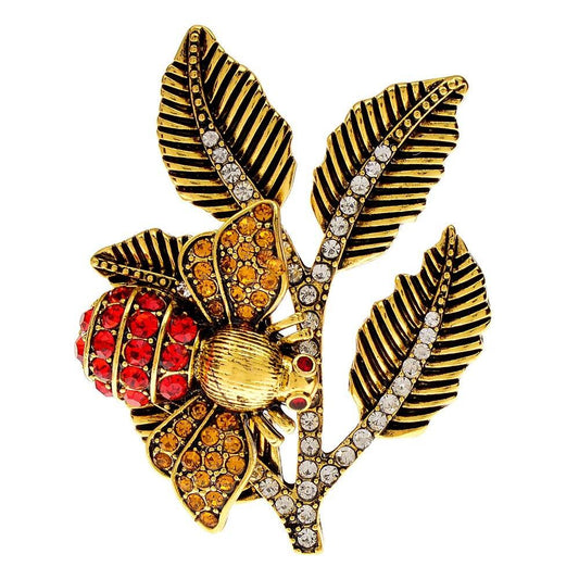 Brosa aurie, forma de frunze cu bondar si pietre, Mathia C1 - Pursehuit.ro