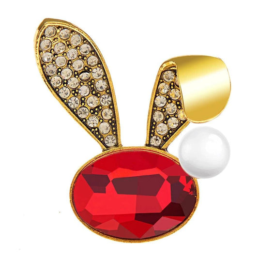 Brosa aurie, forma de iepure, cu pietre si perla, Mandrup C2 - Pursehuit.ro