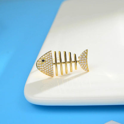 Brosa aurie, forma de peste, cu pietre din zirconiu, Marine C2 - Pursehuit.ro