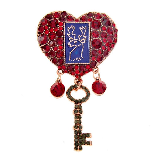 Brosa aurie, in forma de inima, cu pietre rosii, Larina C2 - Pursehuit.ro