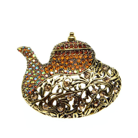 Brosa aurie, in forma de lampa magica a lui Aladin, cu pietre, Leslie C1 OUT - Pursehuit.ro