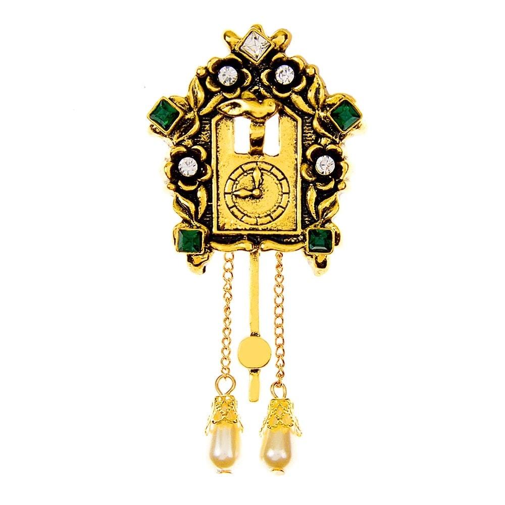 Brosa aurie, in forma de orologiu, cu pietre, Laurice C1 - Pursehuit.ro